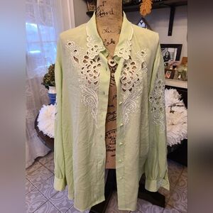 Bob Mackie - Wearable Art - Light Green Eyelet Blouse - 3X